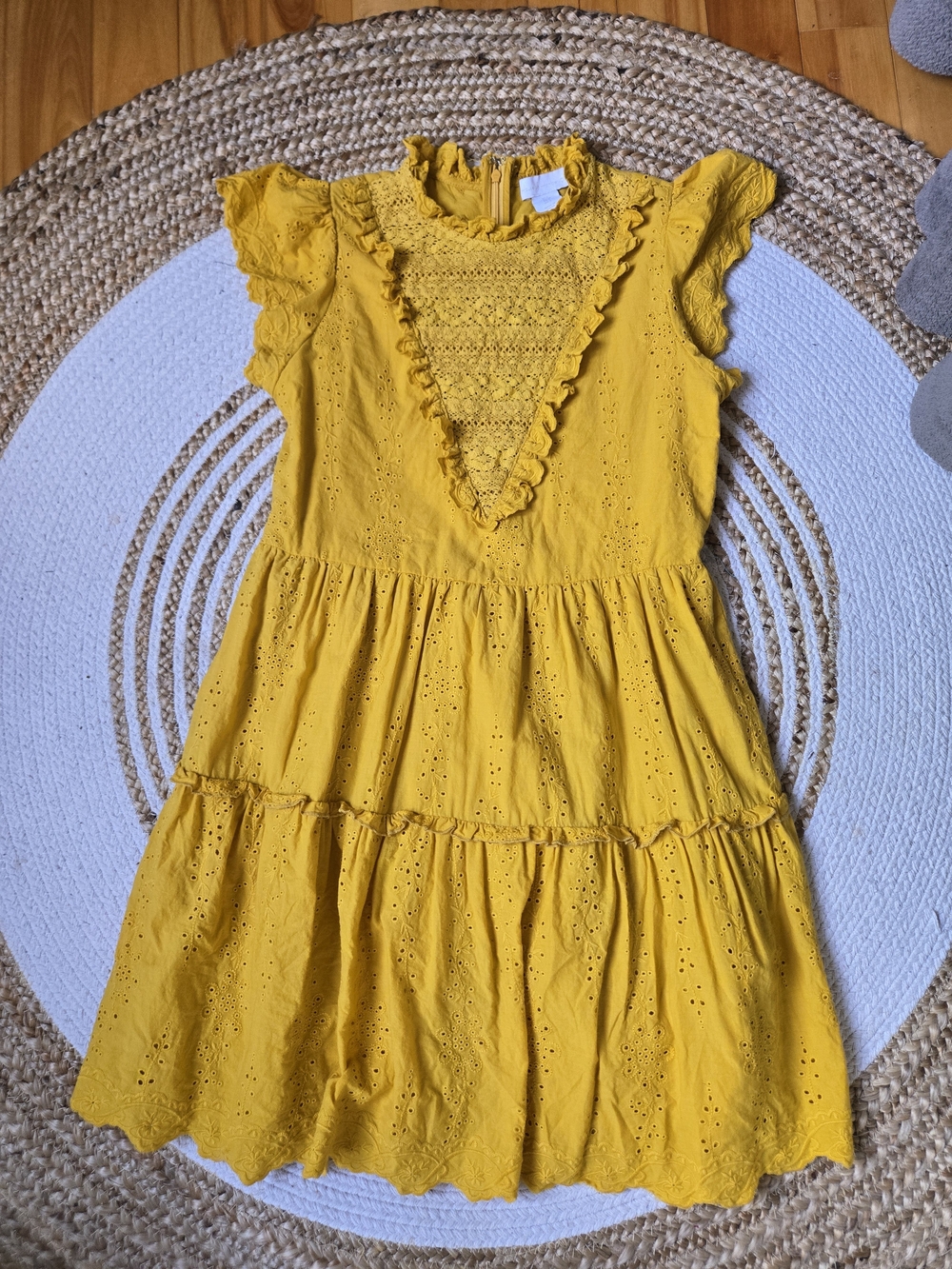 House of Harlow Eyelet Ruffle Tiered Mini Dress Effortless Romantic Whimsical